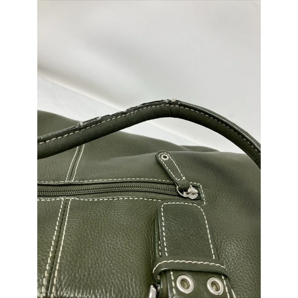 Tignanello LEATHER Handbag Purse Bag Green Pebbled Satchel Top Handles